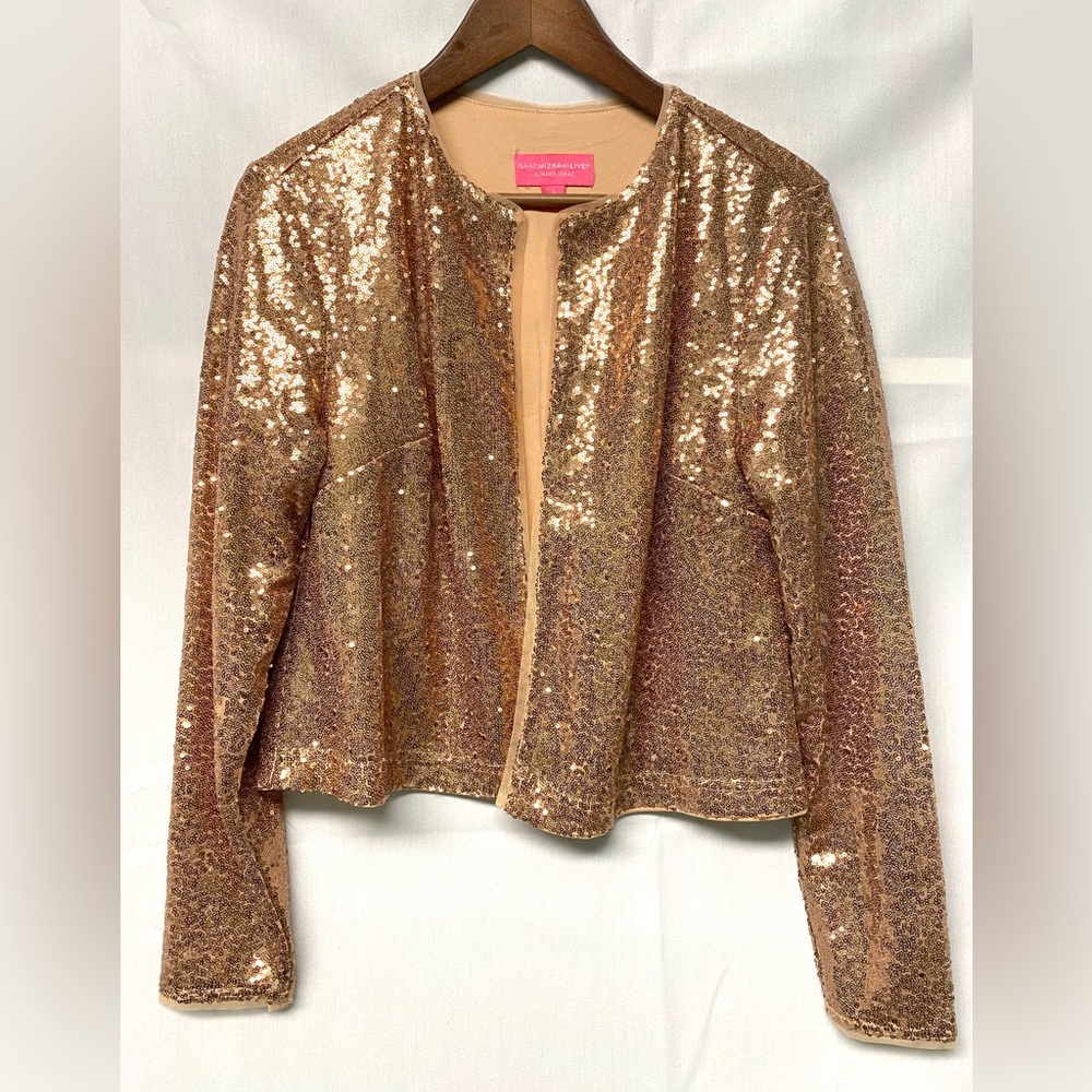 Isaac Mizrahi Live! Women's Small Always Sequin Open Front Shrug